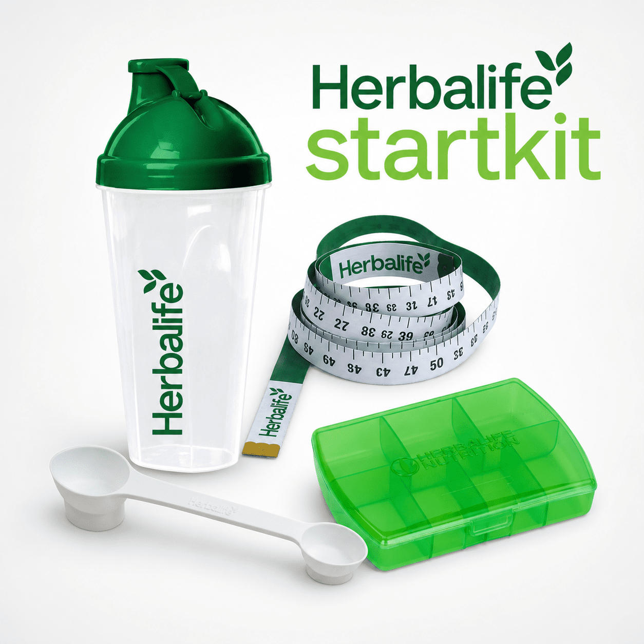 Herbalife Startkit med Eco Shaker, målebånd, tablettboks og Multi-Scoop