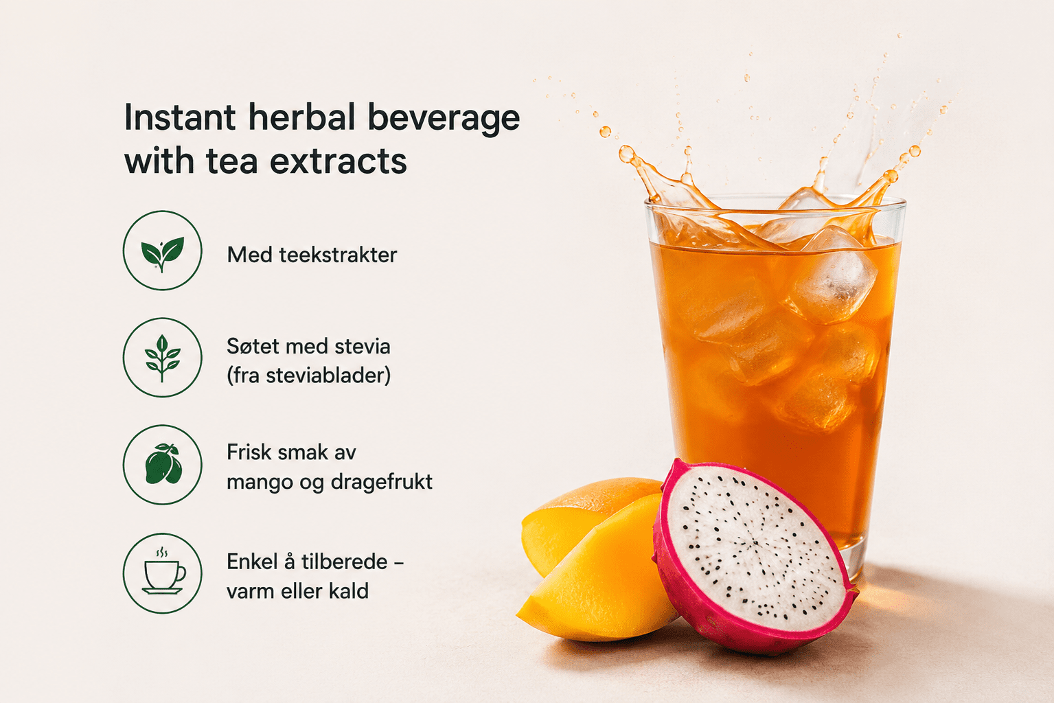 Herbalife Instant Herbal Beverage Mango Dragon Fruit vist som kald urtedrikk med mango og dragefrukt